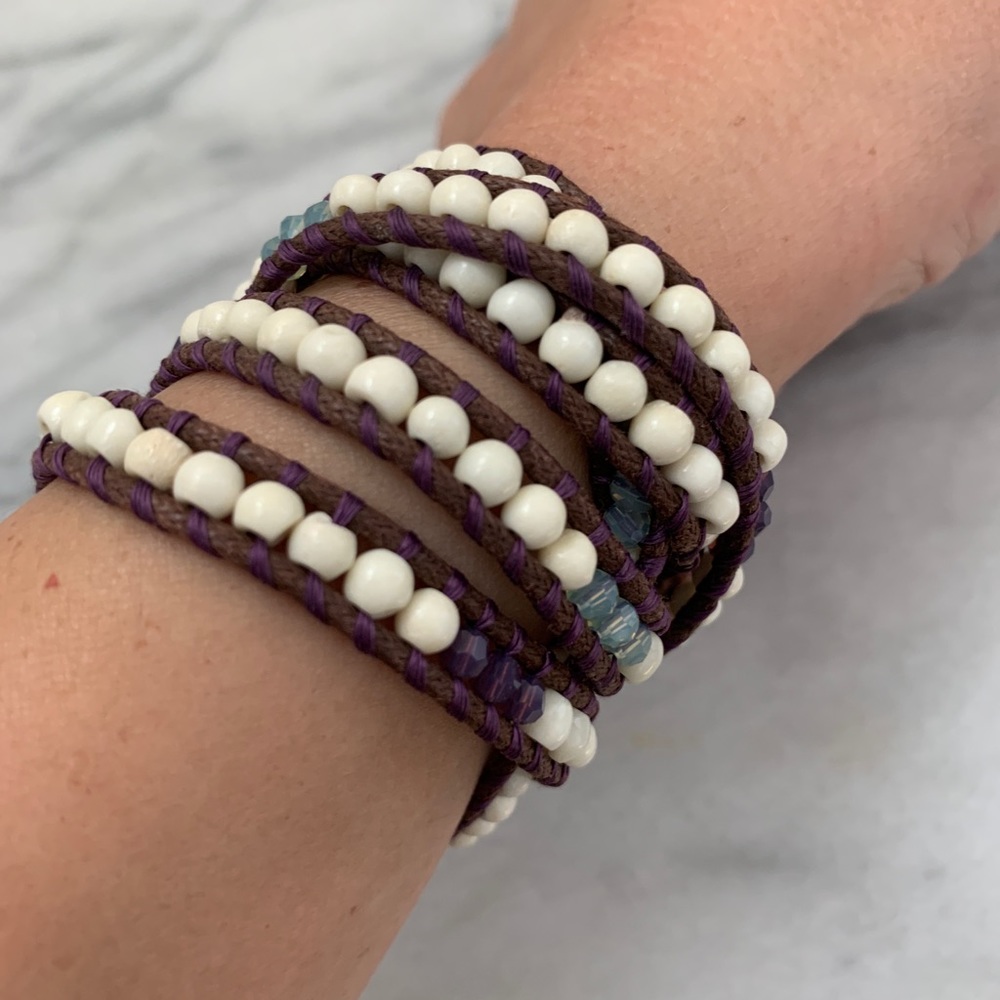 Handmade Rope Wrapped Bracelet Purple - Picture 2 of 10